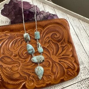 Larimar Gemstone Necklace Sterling Silver Plated 18 inches Blue Brown